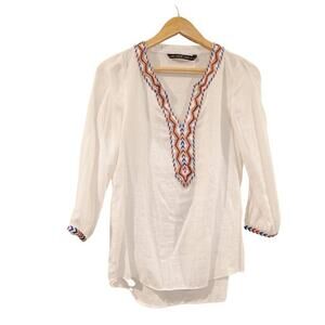 Zara Basic embroidered boho long sleeve blouse